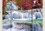 Tile Wall Art Mural 3d Wallpaper Autumn Red forest Waterfall Birds Wall Murals