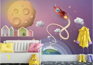 Toddler Girl Wall Murals Nursery Wallpaper Cartoon Space Wall Mural for Child Planets