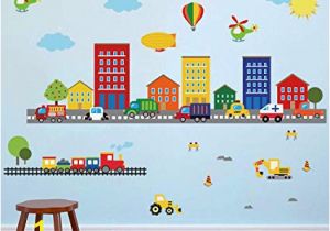 Toddler Room Wall Murals Decalmile Construction Kids Wall Stickers Cars Transportation Wall Decals Baby Nursery Childrens Bedroom Living Room Wall Decor