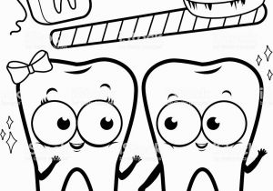 Tooth and toothbrush Coloring Pages Coloring Page Cartoon Teeth with toothbrush and Dental Floss Stock