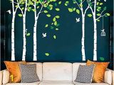 Tree Branch Wall Mural Fymural 5 Trees Wall Decals forest Mural Paper for Bedroom Kid Baby Nursery Vinyl Removable Diy Decals 103 9×70 9 White Green