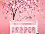 Tree Murals for Baby Nursery Plum Flower Blossom Tree butterfly Personalized Custom Name Wall