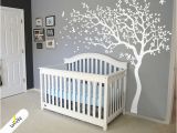 Tree Murals for Nursery Big White Tree Wall Decal Nursery Wall Sticker Tree and Birds Art