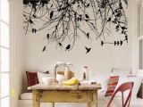 Tree Silhouette Wall Murals Tree Branch with Birds and Dragonfly Vinyl