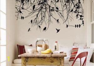 Tree Silhouette Wall Murals Tree Branch with Birds and Dragonfly Vinyl