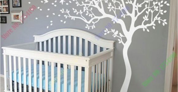 Tree Wall Mural for Nursery Huge White Tree Wall Decal Nursery Tree and Birds Wall Art Baby Kids