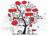 Tree Wall Mural with Picture Frames Sketch Of Tree with Arrows and Frames Cityscape Background Wall Mural Vinyl