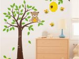 Tree Wall Murals for Nursery Honey Bear and Bees Wall Decal Tree Wall Decal Nursery Kids Wall