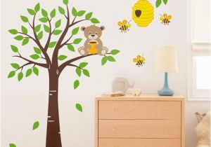 Tree Wall Murals for Nursery Honey Bear and Bees Wall Decal Tree Wall Decal Nursery Kids Wall