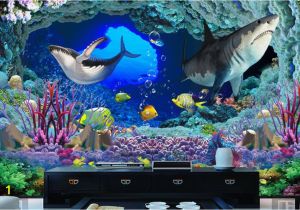Tropical Fish Wall Mural Us $14 91 Off 3d Wallpaper Custom Photo Non Woven Underwater World Cave Sharks 3d Wall Murals Wallpaper for Walls 3 D Room Decoration Painting In