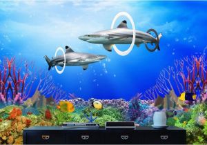 Tropical Fish Wall Mural Us $15 03 Off Custom Photo 3d Room Wallpaper Coral Reef Sharks Home Improvement Decoration Painting 3d Wall Murals Wallpaper for Walls 3 D In