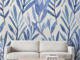 Tropical Paradise Wall Mural Wall Mural with Blue Watercolor Leaves Temporary Wall Mural