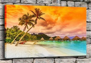 Tropical Sunset Wall Murals 2019 Canvas Painting Living Room Wall Art Frame Tropical Sea Beach Sunset Poster Print Palm Tree Seascape Home Decor From Jonemark2014