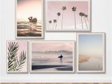 Tropical Sunset Wall Murals Pink Palm Beach Surf Print Set Of 5 Sunset Ocean Photo