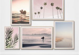 Tropical Sunset Wall Murals Pink Palm Beach Surf Print Set Of 5 Sunset Ocean Photo