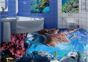 Tropical Tile Murals Fashion 3d Floor Tiles Wall Papers Home Decor Living Room Dolphin