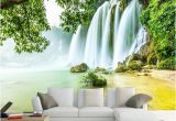 Tropical Waterfall Murals Custom Mural Wallpaper 3d Stereo Green forest Waterfalls Nature