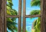 Tropical Window Wall Mural Beach Cabin Window Mural 8 E Piece Peel and Stick Canvas