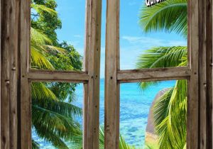 Tropical Window Wall Mural Beach Cabin Window Mural 8 E Piece Peel and Stick Canvas