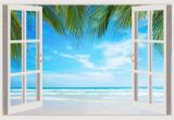 Tropical Window Wall Mural Details About 3d Window Ocean Sunset Shining Wall Art