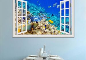 Underwater Wall Murals Uk 3d Window View Underwater World and Fish Wall Stickers Decals Pvc