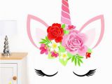 Unicorn Mural Wall Art Unicorn Face with Flowers Mural Wall Sticker Girl S