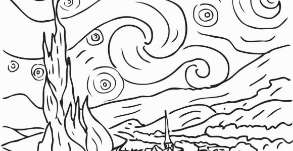 Van Gogh Starry Night Coloring Page Starry Night by Vincent Van Gogh Coloring Page