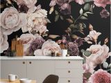 Vintage Floral Wall Mural Purple and Pink Dark Floral Wallpaper Mural