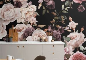 Vintage Floral Wall Mural Purple and Pink Dark Floral Wallpaper Mural