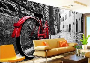 Vintage Landscape Mural Wallpaper Wallpaper Retro European Black and White Street Red Bikes