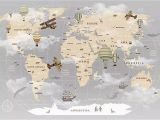 Vintage Map Wall Mural Pennie Vintage World Map Hot Air Balloon Textile Texture Wall Mural