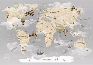 Vintage Map Wall Mural Pennie Vintage World Map Hot Air Balloon Textile Texture Wall Mural