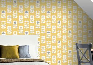 Vintage Wall Murals Uk Arthouse Retro Flower Yellow Grey Wallpaper