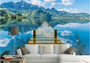 Vinyl Wall Murals Nature 3d Wallpaper Nature Scenery Blue Sky Wooden Bridge Lake Wall