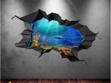 Visual Effects Wall Murals Fish Aquarium Sea Wall Decal Cracked Hole Full Colour Wall