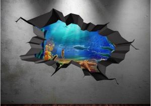 Visual Effects Wall Murals Fish Aquarium Sea Wall Decal Cracked Hole Full Colour Wall