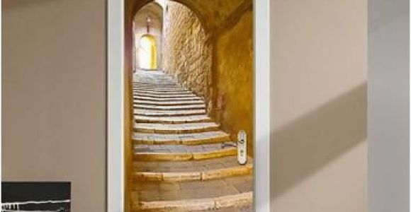 Wall and Door Murals 3d Stone Alleyway Steps Door Sticker In 2019