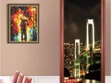 Wall and Door Murals 3d View City Night Landscape Paintting Door Murals Stickers Wallpaper Room Decoration Living Room Bedroom Art Home Decals Wall Cling Decals Wall Cling