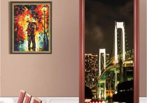 Wall and Door Murals 3d View City Night Landscape Paintting Door Murals Stickers Wallpaper Room Decoration Living Room Bedroom Art Home Decals Wall Cling Decals Wall Cling