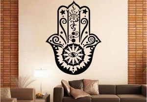 Wall Canvas Decal Mural Art Design Hamsa Hand Wall Decal Vinyl Fatima Yoga Vibes Sticker Fish Eye Decals Buddha Home Decor Lotus Pattern Mural Stickers for Walls In Bedrooms