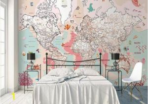 Wall Hanging World Map Mural Kids Map Wallpaper Pink Political Map Wall Mural Cartoon