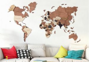 Wall Hanging World Map Mural Wood Wall Art Wall Map Of the World Map Wooden Travel Push