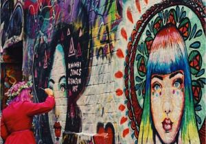 Wall Mural Artists Melbourne Mimby Jones Robinson Painting Her Goddess Murals In Hosier Lane