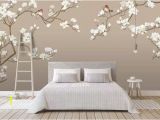 Wall Mural Cherry Blossom Fine Brushwork Magnolia Blossom Chinoiserie Wallpaper Wall