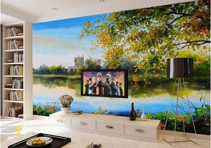 Wall Mural Custom Size Custom Size 3d Wallpaper Living Room Mural Beautiful Lakeside Landscape Painting Picture sofa Tv Backdrop Wallpaper Non Woven Sticker High