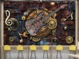 Wall Mural for Bar Custom Mural Wallpaper Wall Covering Retro Metal Gears Musical Notes Guitar Bar Ktv Background Picture Decoration Wall Painting Wall Wallpapers Hd