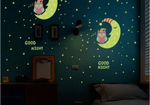 Wall Mural Glow In the Dark Us $2 64 Off Luminous Eule Mond Sterne Wand Aufkleber Sterne Leuchten Für Kinder Zimmer Glow In the Dark Wohnkultur Gute Nacht Neonlicht Wandbild