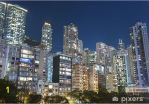 Wall Mural Hong Kong Residential Buildings In Hong Kong at Night Wall Mural Vinyl