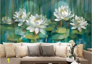 Wall Mural Printing Philippines oriental Ink Lotus Wallpaper Wall Murals Dark Green Leaves White Flowers Wall Stickers Wall Decals Summer View Wall Decor Wall Art