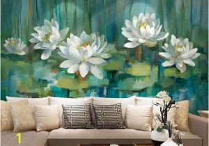 Wall Mural Printing Philippines oriental Ink Lotus Wallpaper Wall Murals Dark Green Leaves White Flowers Wall Stickers Wall Decals Summer View Wall Decor Wall Art